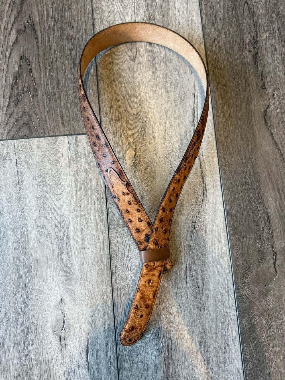 Tony Lama Ostrich Print Belt Size 34 Brown Western Leather USA Made